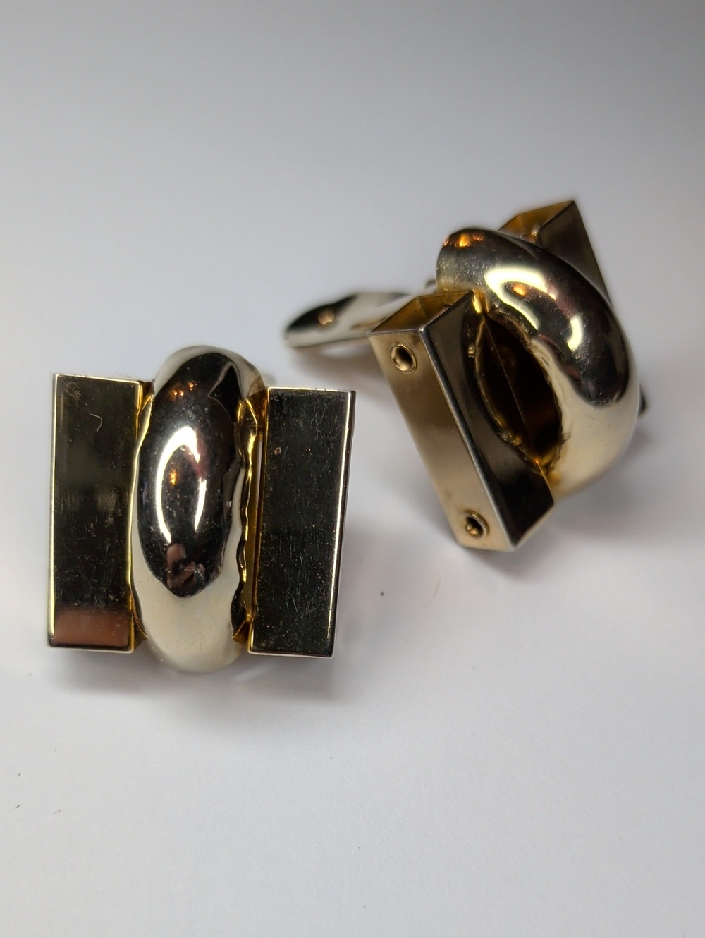 Vintage 80s Gold Tone Square Box Earrings Clip On Modernist Geometric Design